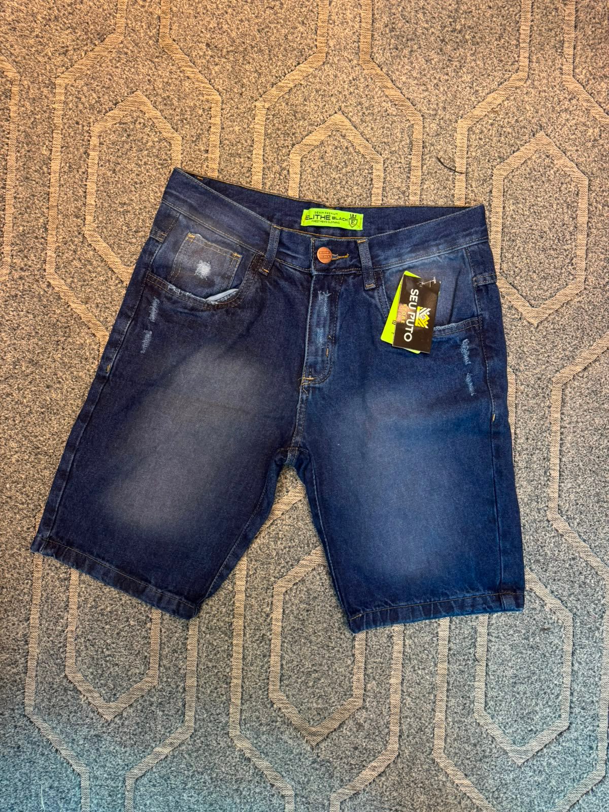 Bermuda Jeans Elithe Black Azul Escuro Destroyed